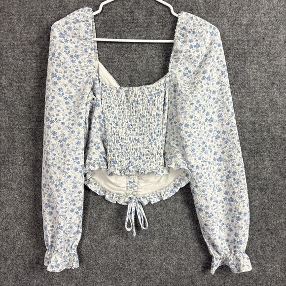 FOREVER 21 Top Blouse  Womens S Blue floral Cottagecore Peasant Y2k Coquette - Picture 2 of 8